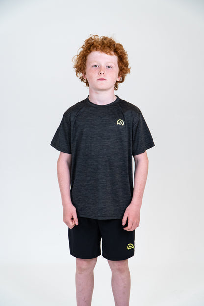 Junior SS25 Marl Left Chest Logo T-Shirt - Black/Neon