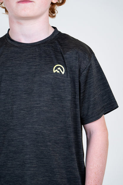 Junior SS25 Marl Left Chest Logo T-Shirt - Black/Neon