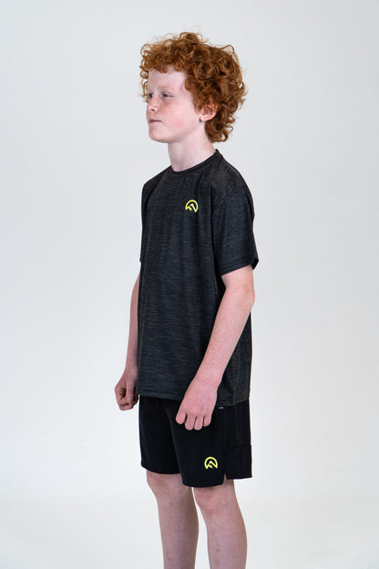 Junior SS25 Marl Left Chest Logo T-Shirt - Black/Neon