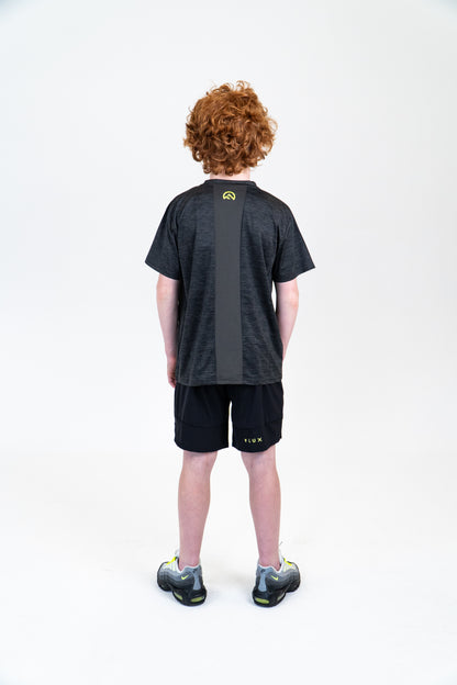 Junior SS25 Marl Left Chest Logo T-Shirt - Black/Neon