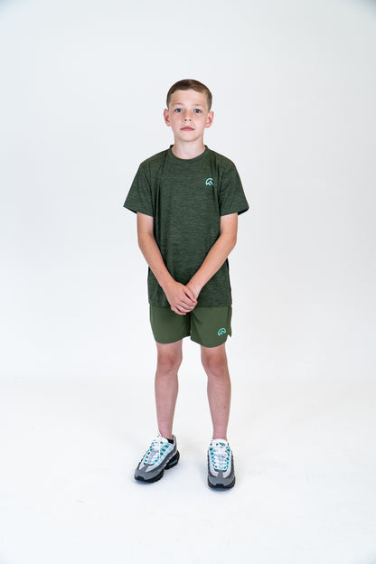 Junior SS25 Marl Left Chest Logo T-Shirt - Khaki Green
