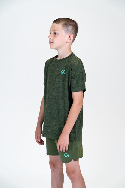 Junior SS25 Marl Left Chest Logo T-Shirt - Khaki Green