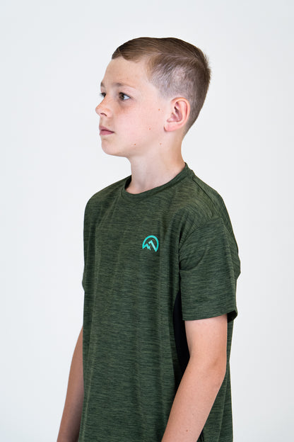 Junior SS25 Marl Left Chest Logo T-Shirt - Khaki Green