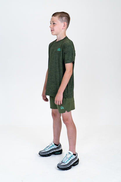 Junior SS25 Marl Left Chest Logo T-Shirt - Khaki Green